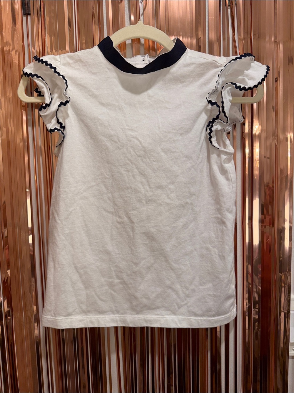 Janie and Jack White Top with Navy Trim and Ruffle Sleeves Youth 11/12